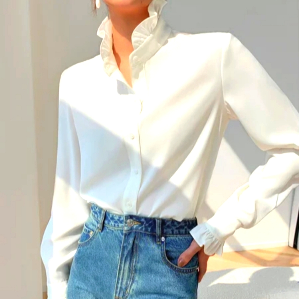 COPY - Ralph Lauren Polo ruffle collar button down blouse nwt